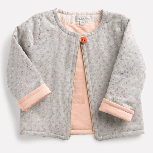 NWT! Moulin Roty Grey Gold Once Upon a Time Quilted Tisaya Cardigan Size 18M - Picture 1 of 7